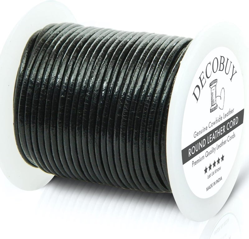 Decobuy Leather Cord for Jewelry Making, Round Cording 1.5 mm Rope, 27 Yards Used for Crafts, Necklace String, Braiding - Black - Image 1